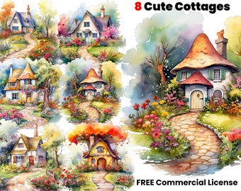 Cute Fall Cottage Watercolor clipart, digital art, sublimation designs, instant download, graphic design, popular png, png files, scrapbook