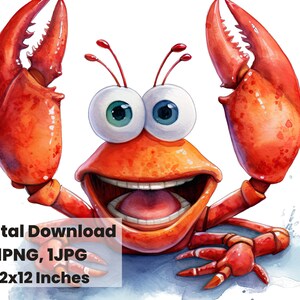 Mignon écrevisse aquarelle clipart, homard, personnage de dessin animé, enfants Clipart, pépinière png, clipart animé, enfant clipart, clipart drôle, png