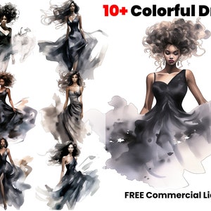 Black Classy Fashion, African American Art, Graphic designs, melanin, pop clipart, digital download, sublimation, watercolor print, dress