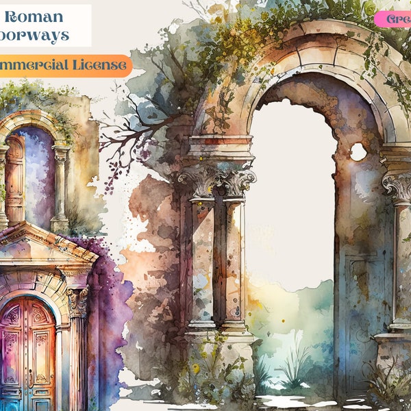 Roman Arch, Doorway, Doorway PNG, Digital planner, Digital paper, art, Watercolor Gift Ideas, PNG, Digital Download door art, Door png, Rome