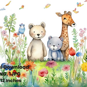 Woodland Animal Clipart, Watercolor clipart, Child png, graphic design, sublimation design, digital, instant download, art png nursery art