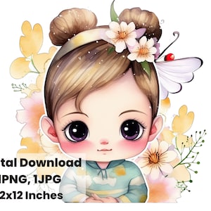 Asian girl clipart, Adorable Chibi Girl, cute girl chibi, PNG, clipart, Watercolor clipart, girly png, kawaii clipart, Pop kawaii girl png