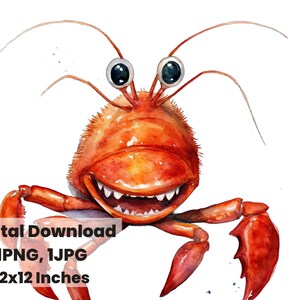 Crusty Baby Crawfish Aquarelle clipart, Homard, Personnage de dessin animé, Enfants png, Pépinière png, png animé, Clipart enfant, Clipart drôle, png