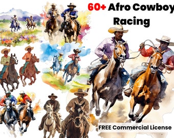 Afro Cowboy Racing, African American Cowboyt, digital download, sublimation designs, watercolor png, graphic design, sticker clipart, art