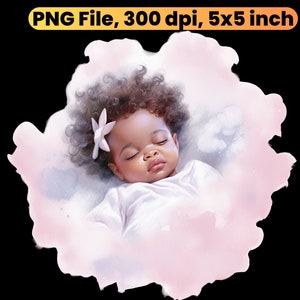 Afro bébé en rose aquarelle Clipart, afro-américain, Black Art, magie fille noire, genre révèlent png, conception graphique, téléchargement numérique, image 3
