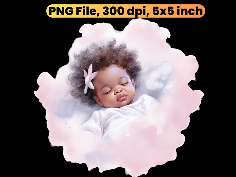 Afro bébé en rose aquarelle Clipart, afro-américain, Black Art, magie fille noire, genre révèlent png, conception graphique, téléchargement numérique, image 3