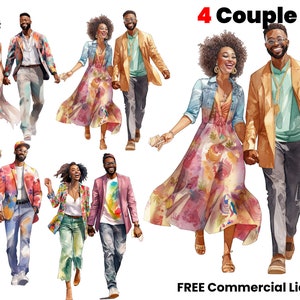 Black Couple, African American Art, Graphic designs, melanin print, afro png clipart, digital download, sublimation, watercolor image