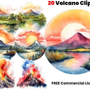 Volcano Watercolor Clipart, Mountain Art, Sunset print, Active Volcano,  Sublimation files, PNG, Printable, Instant Download, Sticker