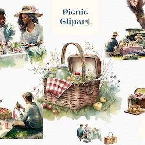 Picnic, Spring, Sublimation Designs, Watercolor Clip Art, PNG, Digital Download, Commercial License, clip art, printable, planner stickers,