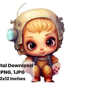 Girl with Helment, Pop girl clipart, Adorable Chibi Girl, cute girl chibi, PNG, Transparent Background, Watercolor clipart, Digital Download