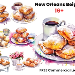 Beignets de la Nouvelle-Orléans clipart aquarelle, clipart donunt, png de cuisson, épices, cajun, bonbons, dessert png, clipart de la nouvelle orléans, png créole