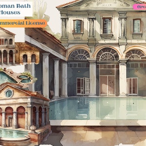 Terme romane, Terme romane, Vasca da bagno, Stabilimento balneare, Digitale, Carta digitale, romana, Idee regalo acquerello, PNG, Download digitale, bagno png, Roma