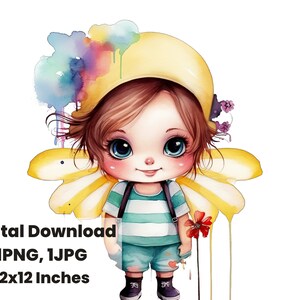 Girl with butterfly wings, Pop girl clipart, Adorable Chibi Girl, cute girl chibi, PNG, Transparent Background, Watercolor clipart, Digital
