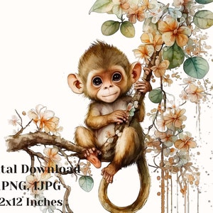 Singe png, fichiers image clip art, art aquarelle, clipart aquarelle, sublimation png, clipart singe mignon, impressions de singe, clipart singe