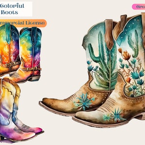 Colorful Boots, Cowboy, Cowgirl, Watercolor, Country Cowboy Clipart PNG Commercial Use Designs Country Boy  Png, Cowboy PNG, Cowgirl PNG art
