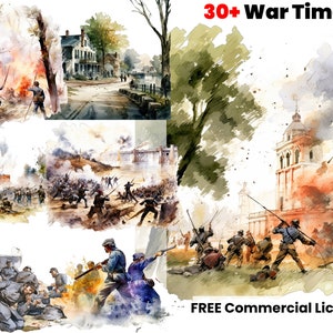 Civil War Clipart, American Print, Graphic design, Patriotic png, digital download, sublimation, Southern watercolor art, war png, fighting