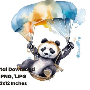 Panda de paracaídas, fantasía, papel digital, diseño gráfico, imágenes prediseñadas de papelería, imágenes prediseñadas de acuarela, arte, sublimación, png popular, pegatina