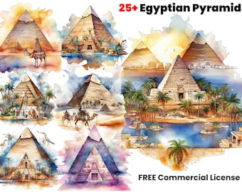 Egyptian Pyramid watercolor clipart, Pyramids, Egypt Pyramid Scenes, Digital download, sublimation design, graphic design, art, print