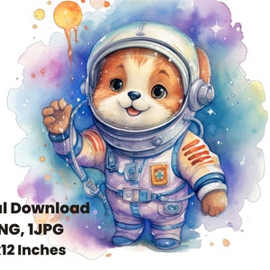 Astronaut Dog clipart, Space Dog, Outerspace png, impresión de acuarela, descarga digital, diseños gráficos, sublimación, arte digital, Kid Cartoon