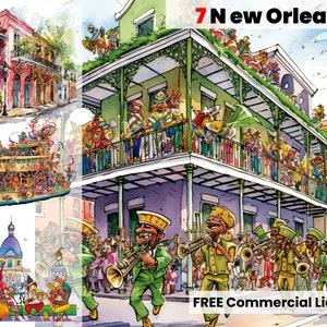 La Nouvelle-Orléans aquarelle aléatoire, Clipart de la Nouvelle-Orléans, clipart animé, quartier français, grenouille clipart, bande clipart, clipart Mardigras, dessin animé
