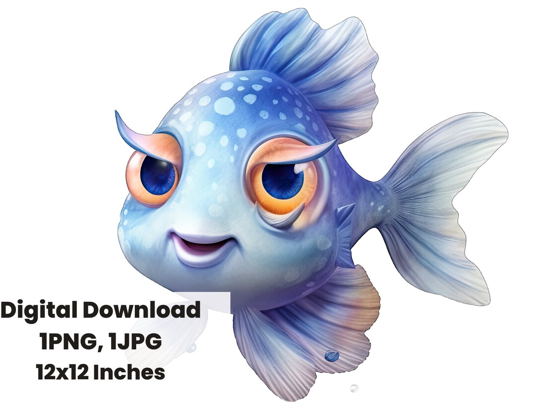 Sly Cartoon Fish Watercolor Clipart, Watercolor Illustration, Digital