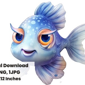 Sly Cartoon Fish Watercolor Clipart, Watercolor Illustration, digital print, Gold Fish, sublimation design, animated toon fish, digital png
