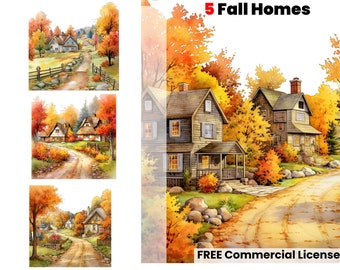 Fall Homes Watercolor clipart, digital art, png, sublimation designs, instant download, graphic design, popular png, png files, scrapbook