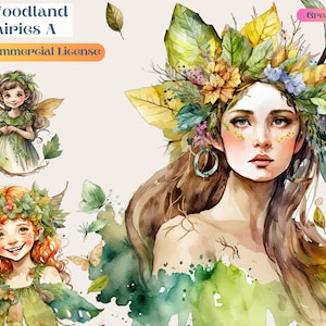 Woodland Fairies A, Fairy, Woodland Fairy, Commercial Use, Watercolor, Fairy, Fairies, Animation, Clip Art, Illustrations, Digital Design
