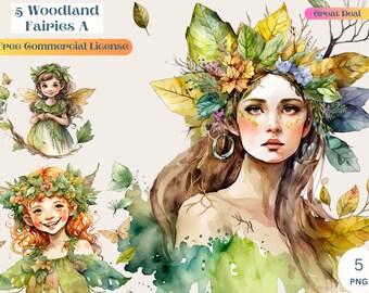 Woodland Fairies A, Fée, Woodland Fairy, Utilisation commerciale, Aquarelle, Fée, Fées, Animation, Clip Art, Illustrations, Conception numérique