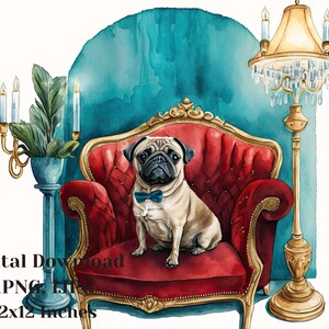 Pug Royal, dogs, dog Png, dog shirt, dog art, dog clipart, dog print, dog watercolor art,Stationery Clip Art, pug, pug clipart, pug png