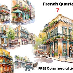 New Orleans French Quarter Watercolor clipart, New Orleans Clipart, Burbon street, Mardigras clipart, downtown png, french store front png