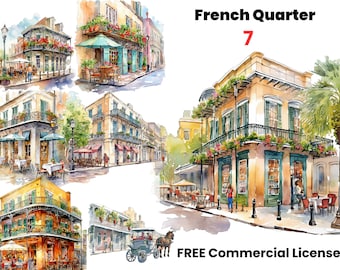 New Orleans French Quarter Watercolor clipart, New Orleans Clipart, Burbon street, Mardigras clipart, downtown png, french store front png