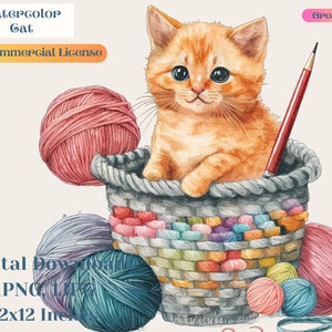 Watercolor Kitten Clipart, Cat Png, Cat lover gift ideas, Printable cat art, Colorful cat painting, Domestic cat clipart, Pet lover clipart