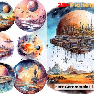 Planet clipart, Space clipart, Outerspace png, Space Station, Space Ship, png, clipart, Rocket Ship, Planets, Illustration Print, moon png
