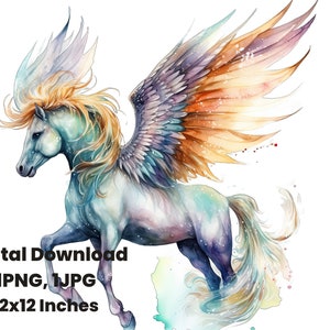 Imágenes prediseñadas de unicornio, arte de caballos, fantasía, planificador digital, papel digital, grimorio digital, mitología griega, diseños de sublimación, acuarela png