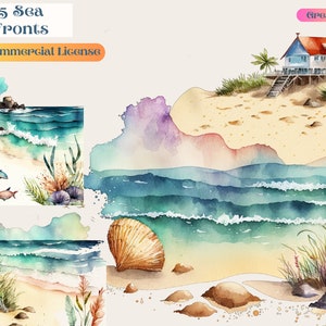 Beach Clipart, beach decor, beach png, Beach, beach png, beach wall art, watercolor beach clipart, summer rest, Digital, Free commercial use