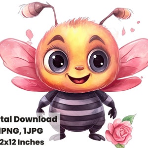 Lovely Bee clipart, Honey Bee Animals Bee PNG, Bee Daisy Flowers Adorable Bee Sublimation Bee Printable Cute Insects Animals, Bumblebee