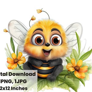 Cute Bee clipart, Honey Bee Animals Bee PNG, Bee Daisy Flowers Adorable Bee Sublimation Bee Printable Cute Insects Animals, Bumblebee