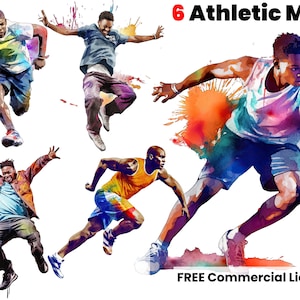 Schwarzer sportlicher Mann, afroamerikanische Kunst, Grafikdesigns, Melanindruck, Afro-PNG-Clipart, digitaler Download, Sublimation, Aquarellbilder