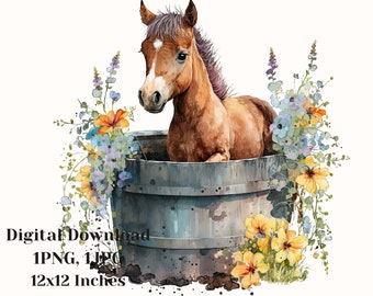 Pony digital art, Baby horse illustration, Pony png, pony clipart, Hand painted horse art, Watercolor Horse clipart, commercial use, pony