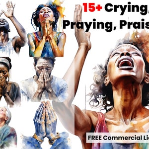 Piangendo, pregando e lodando clipart ad acquerello, arte cristiana, png religiosa, disegni di sublimazione, culto, progettazione grafica, devozione