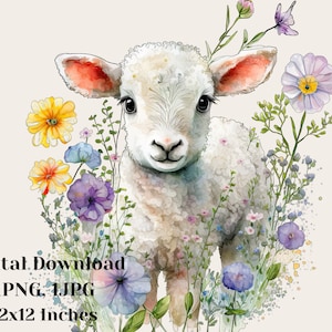 Lamb watercolor clipart, Baby lamb illustration, Cute animal graphic, Hand painted farm animal art, Nursery animal clipart, lamb art, png