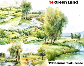 Green Land Watercolor Clipart, Farmland png, Digital, Louisiana, Digital Download, graphic design, sublimation designs, instant download