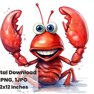 Cutie écrevisses aquarelle clipart, homard, personnage de dessin animé, enfants Clipart, pépinière png, png animé, clipart enfant, clipart drôle, png