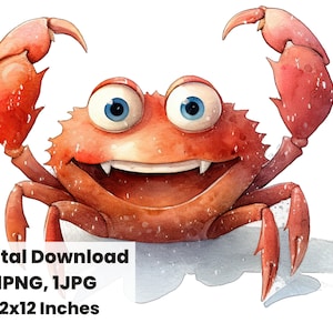 Imágenes Prediseñadas de acuarela de cangrejo de dibujos animados poderosos, pesca de cangrejos, imágenes prediseñadas de pesca, cangrejo PNG, pesca de cangrejo oceánico, ilustración de acuarela, impresión de cangrejo, PNG