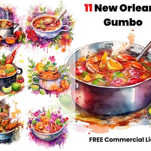 Clipart aquarelle Gumbo de la Nouvelle-Orléans, crevettes, ébullition d'écrevisses, cuisine, épices, Cajun, soupe, assaisonnement png, clipart de la Nouvelle-Orléans, png créole