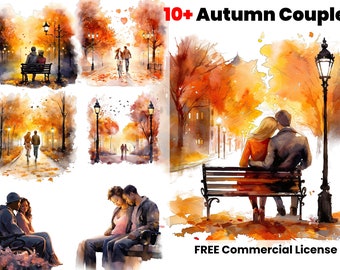 Autumn Couple clipart, Best friend png, Friendship print, Illustration, Love Couple prints, graphic design, digital download, watercolor art