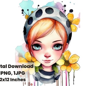Cute Girl png,  Pop girl clipart, Adorable Chibi Girl, cute girl chibi, PNG, Transparent clipart, Watercolor clipart, girly png, red blush