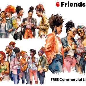 Black Friends, African American Art, Graphic designs, melanin print, afro png clipart, digital download, sublimation, watercolor image