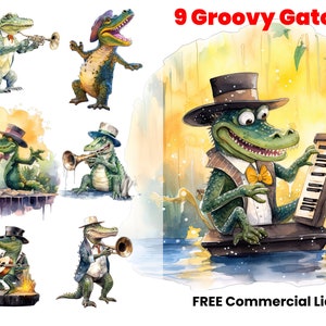 Goovy Gator Cartoon Character, Kid Clipart, Nursery, animé, Louisiane Clipart, Gator PNG, Enfants imprime, Alligator png, Crocodile, nourriture